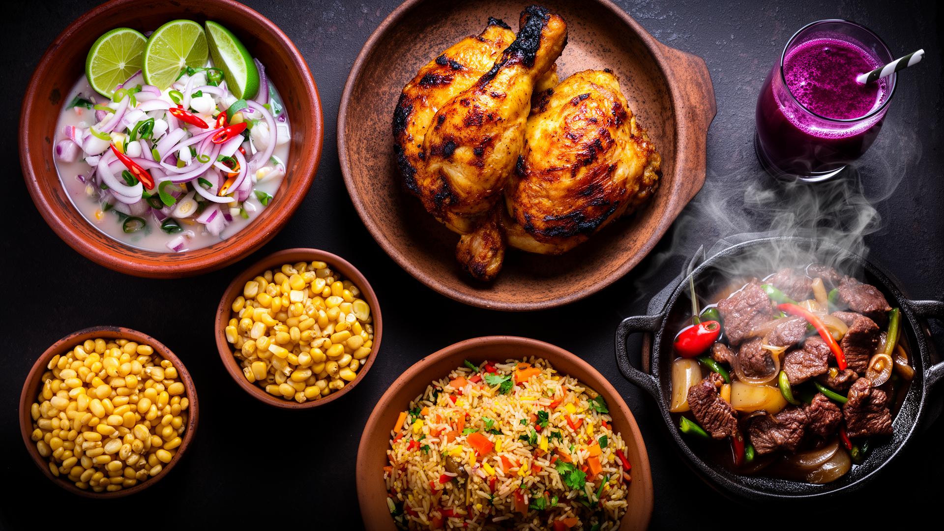 Ceviche, pollo a la brasa, lomo saltado y arroz chaufa de Antojitos Peruanos Segovia